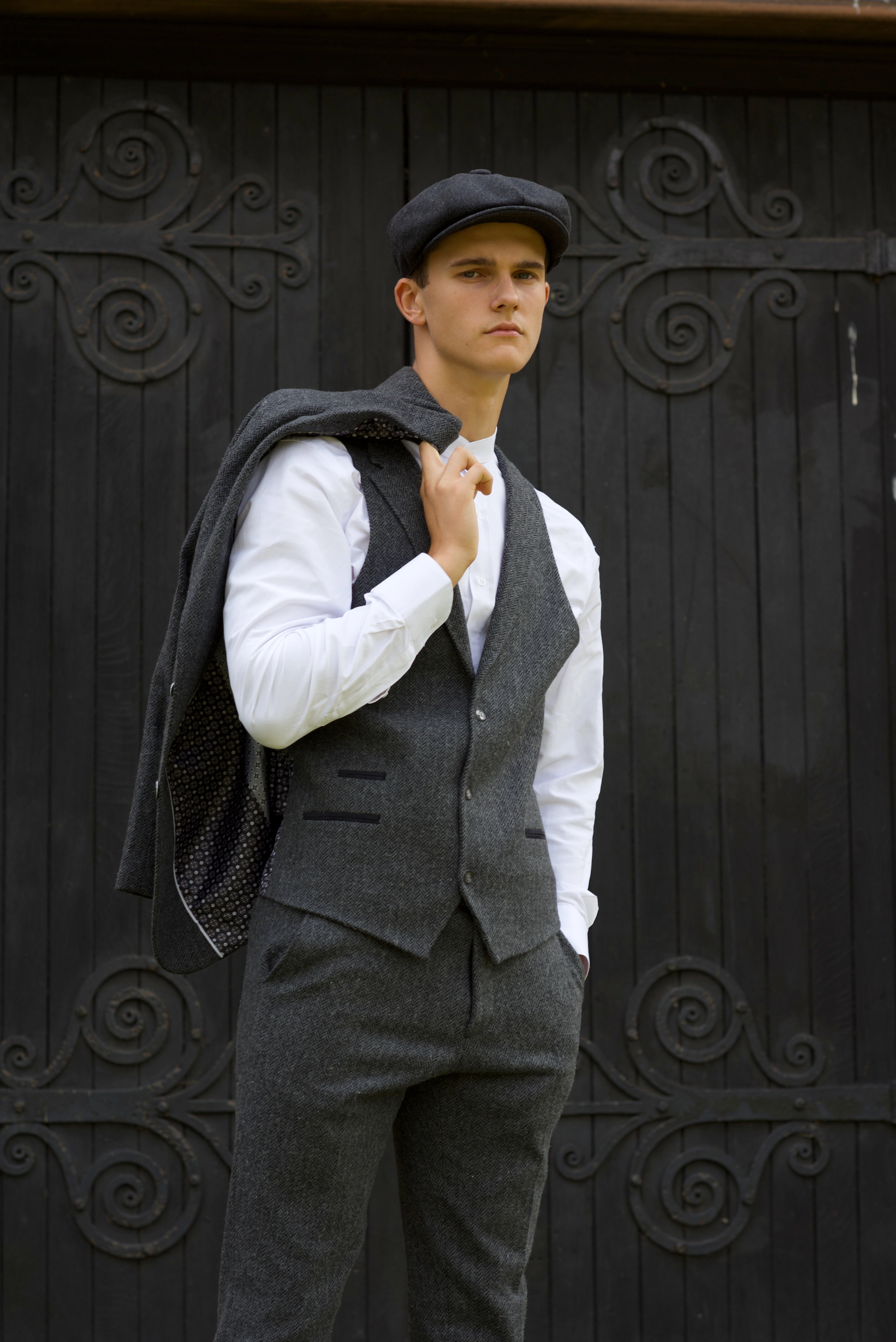 stz11 3 Piece Tweed Suit Herringbone