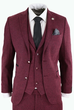 stz11 3 Piece Tweed Suit Herringbone