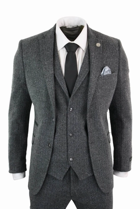 stz11 3 Piece Tweed Suit Herringbone