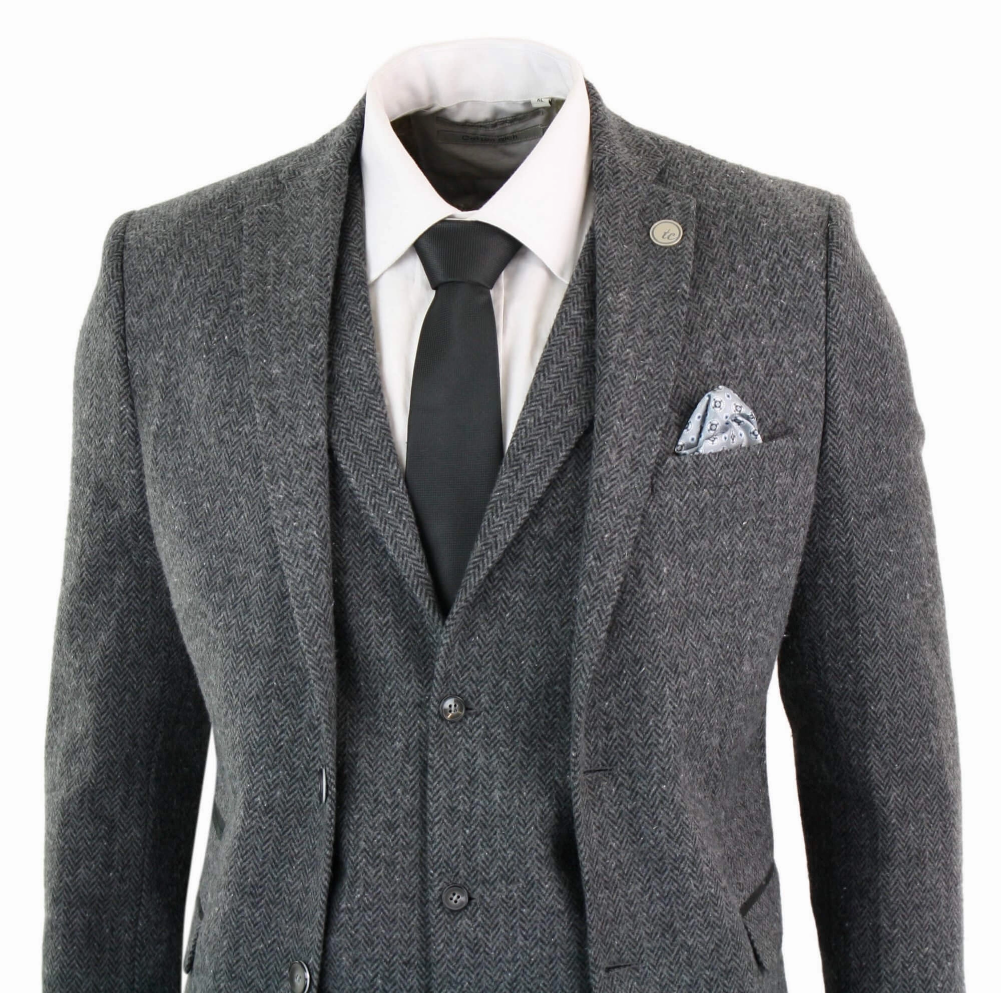 stz11 3 Piece Tweed Suit Herringbone