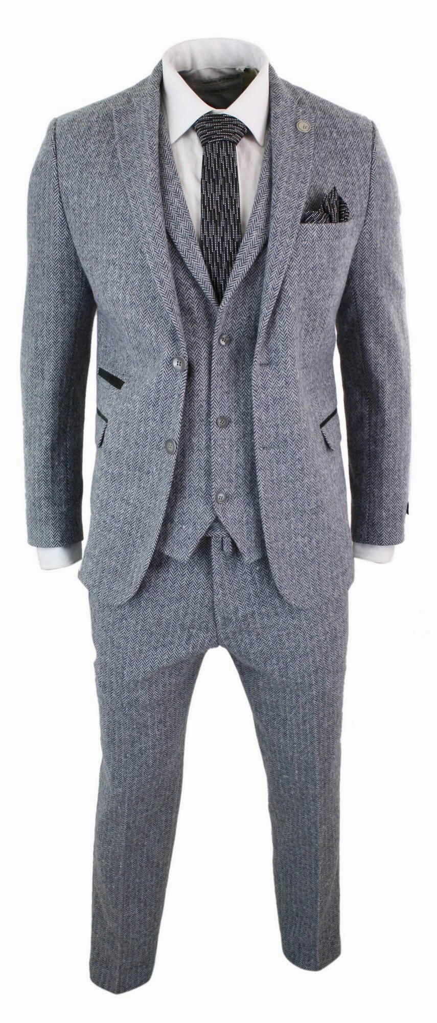stz11 3 Piece Tweed Suit Herringbone
