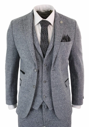 stz11 3 Piece Tweed Suit Herringbone