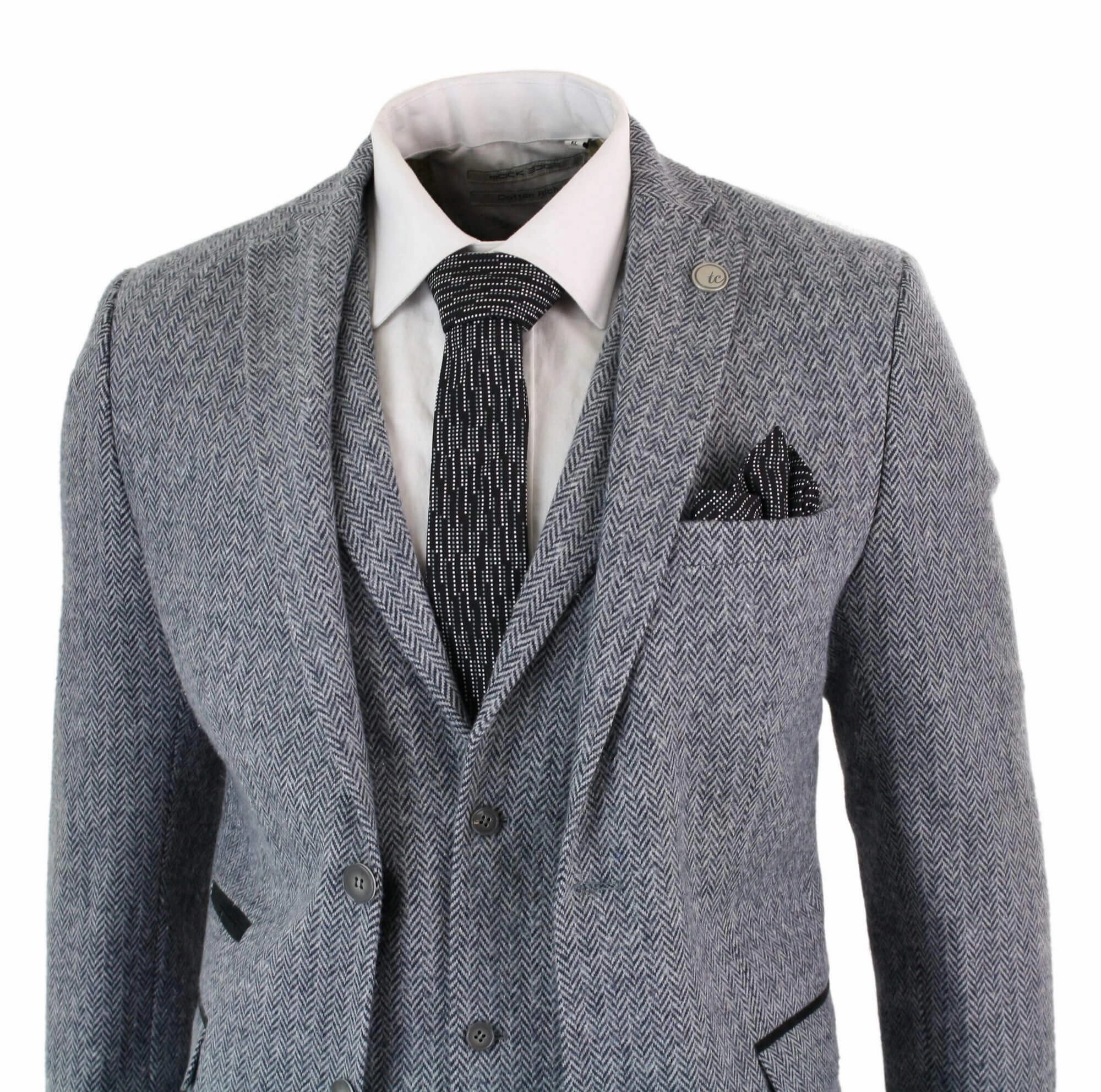 stz11 3 Piece Tweed Suit Herringbone