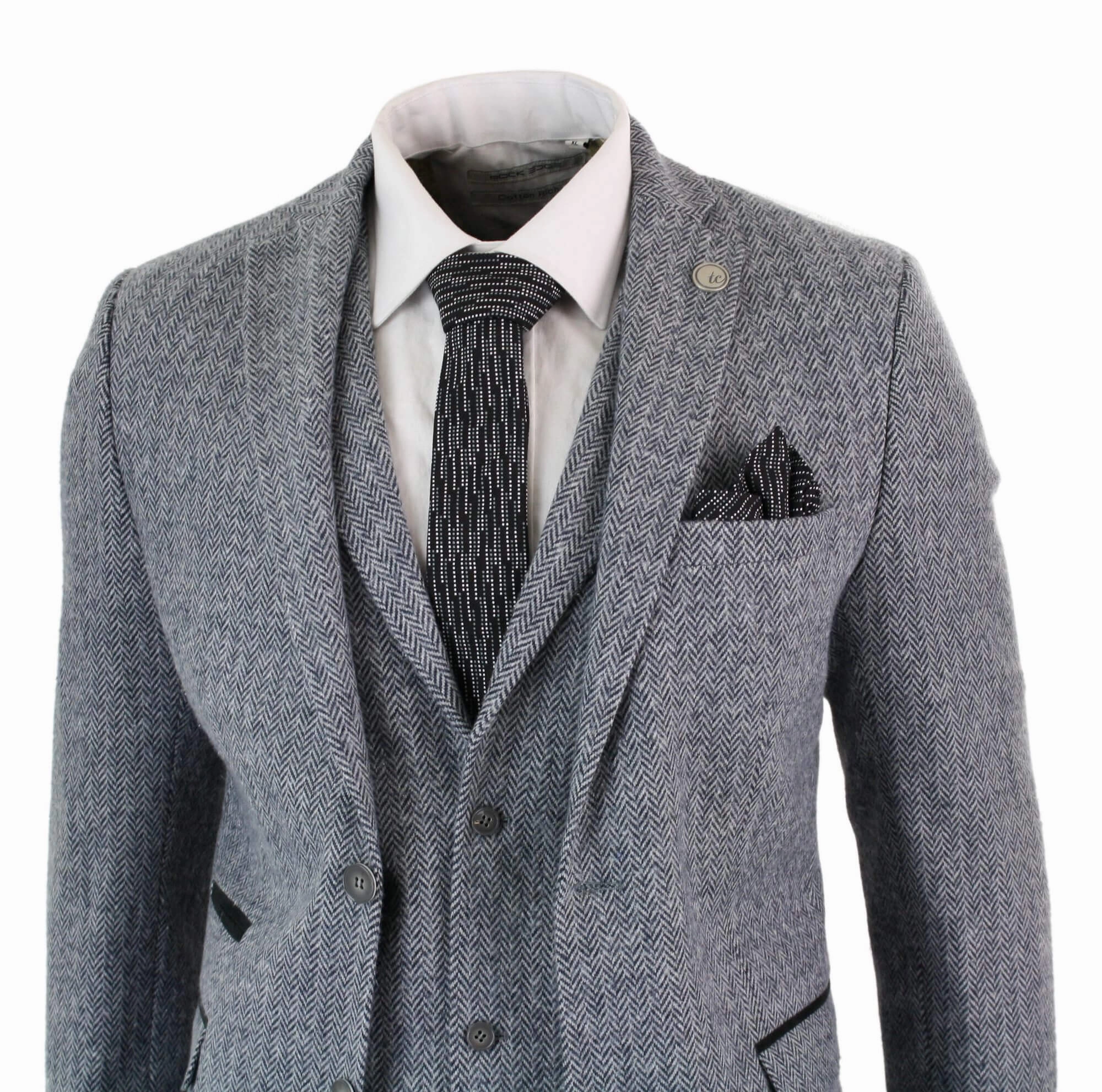 stz11 3 Piece Tweed Suit Herringbone