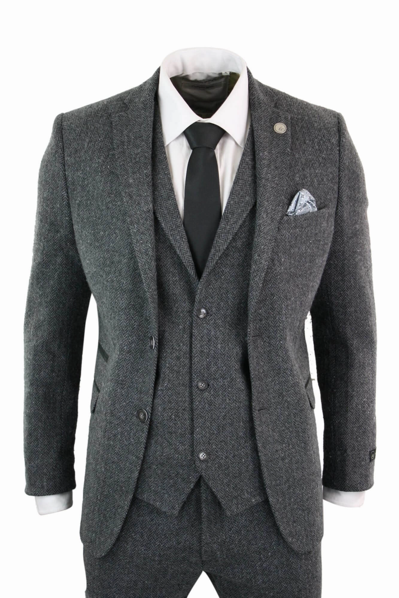 stz11 3 Piece Tweed Suit Herringbone