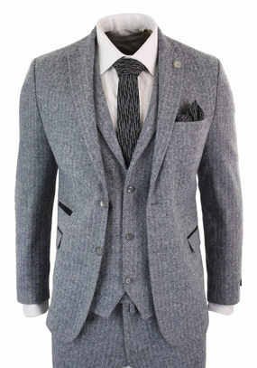 stz11 3 Piece Tweed Suit Herringbone