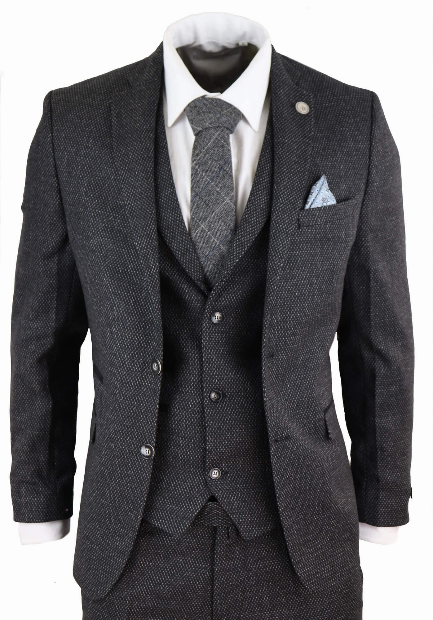 STZ14 Black Wool 3 Piece Suit Tweed