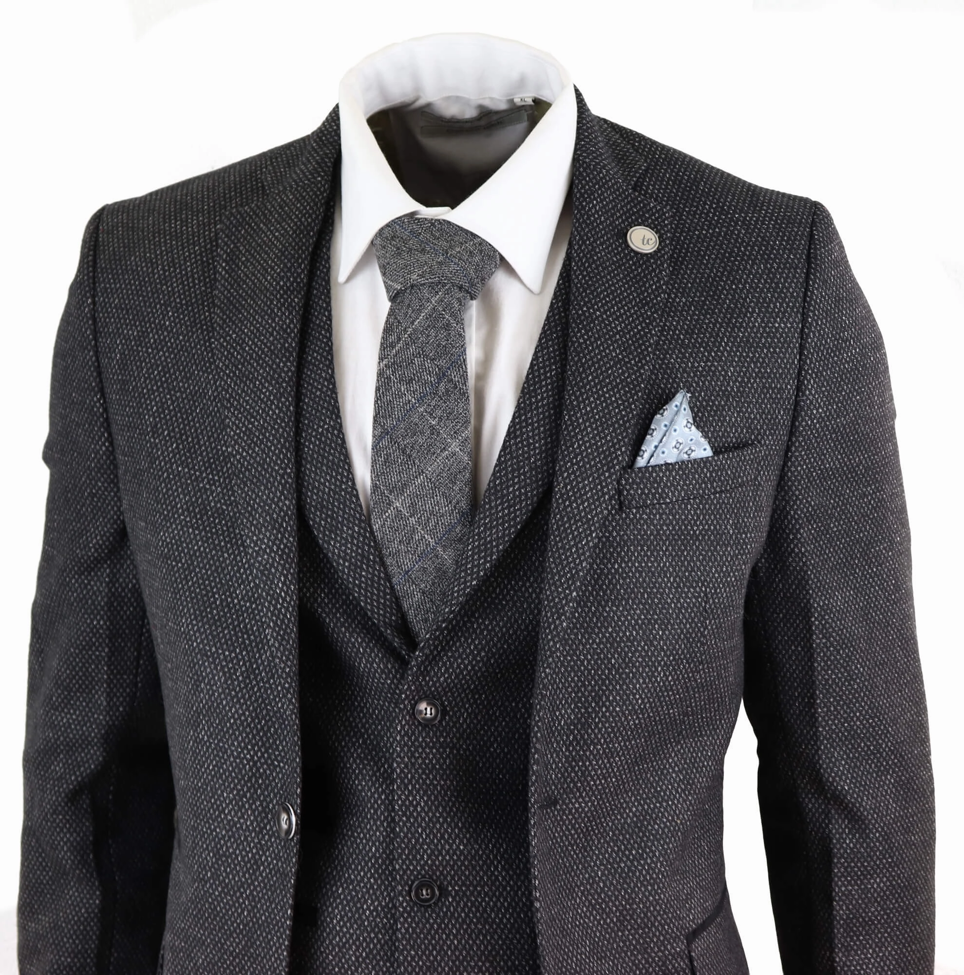 STZ14 Black Wool 3 Piece Suit Tweed