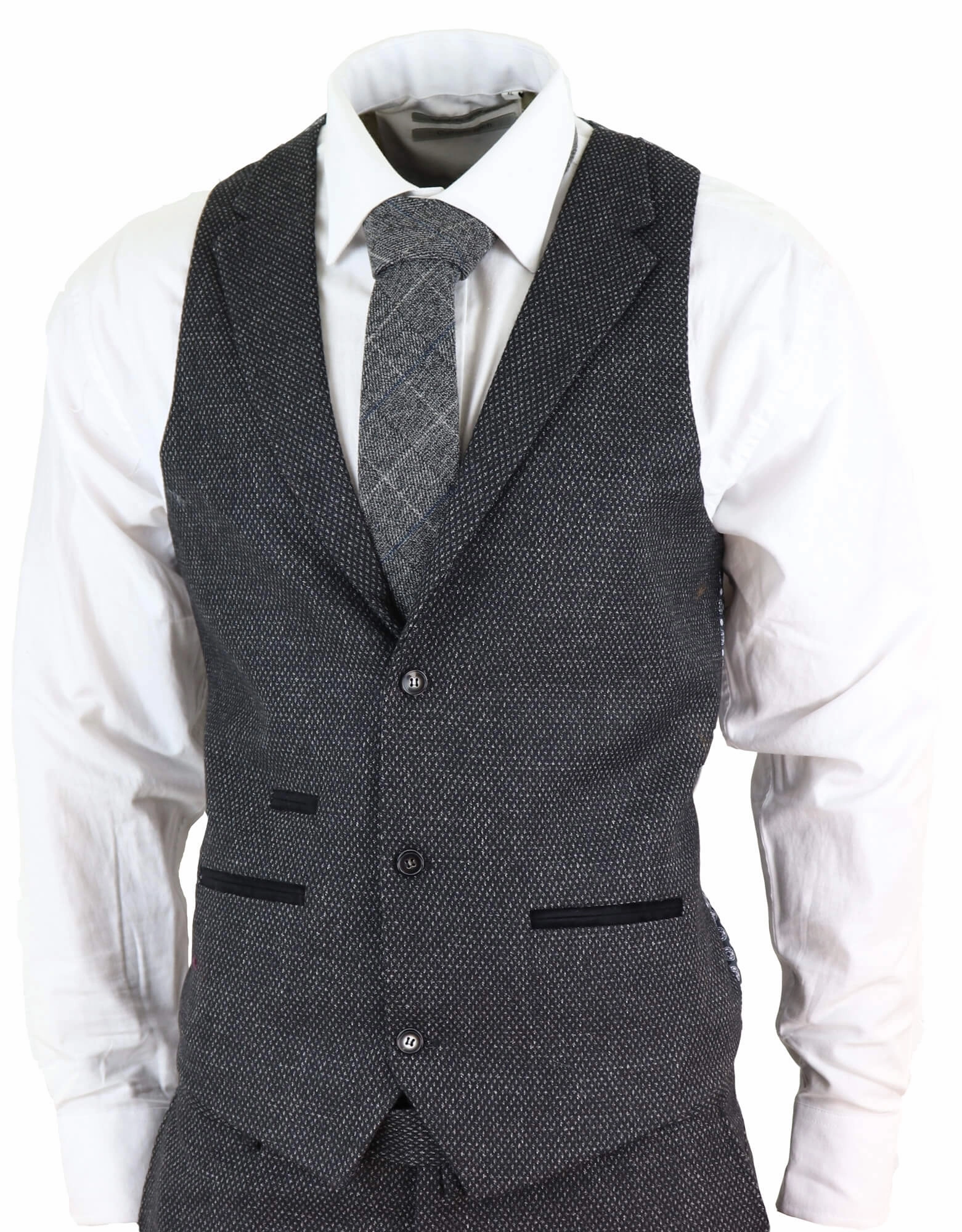 STZ14 Black Wool 3 Piece Suit Tweed