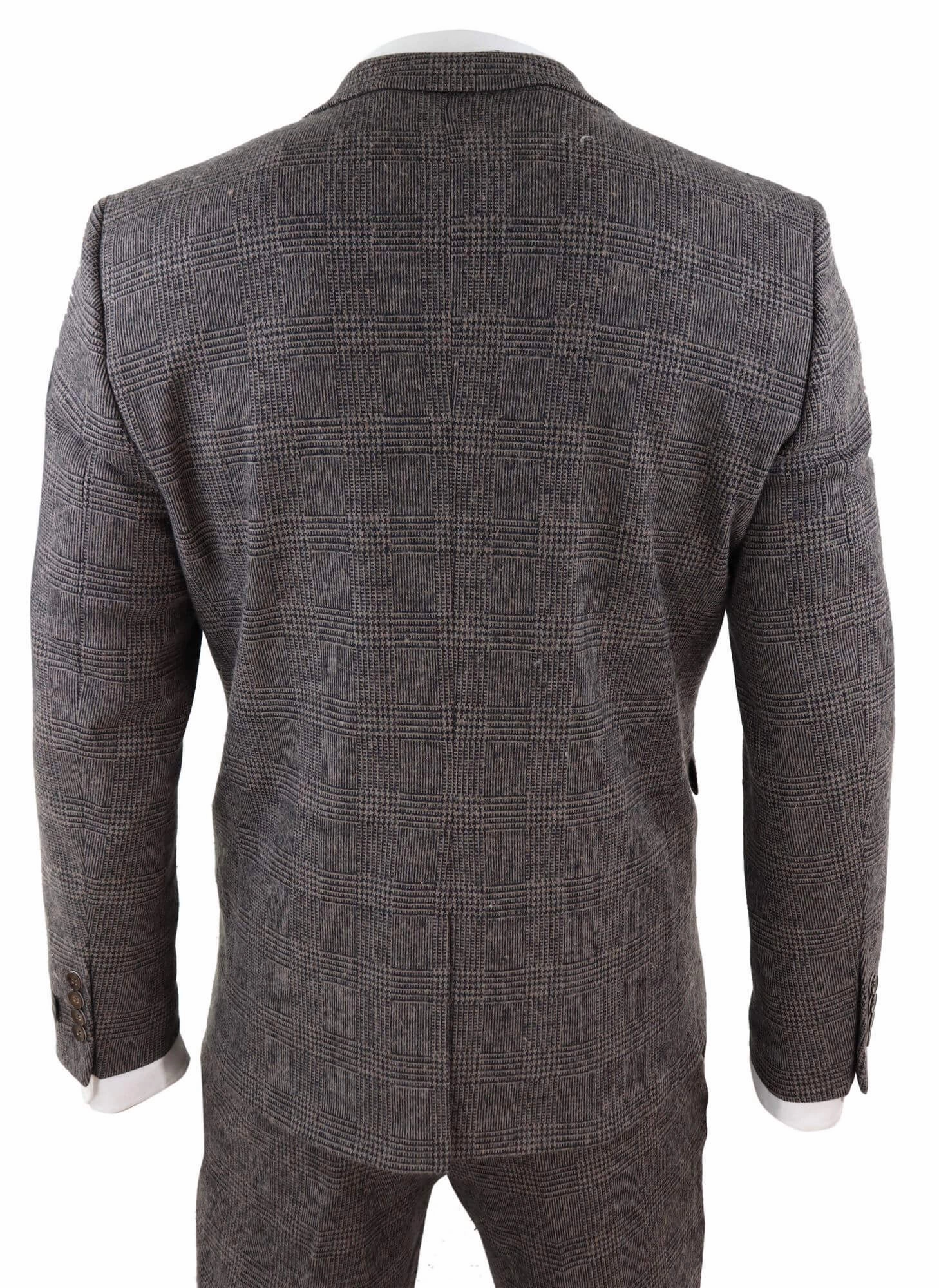 STZ17 Wool 3 Piece Check Suit Tweed Brown