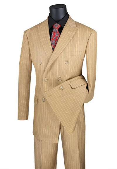 Symphony Collection: Camel 2 Piece Pinstripe Double Breasted Regular Fit Suit
