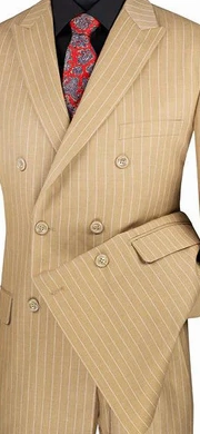Symphony Collection: Camel 2 Piece Pinstripe Double Breasted Regular Fit Suit