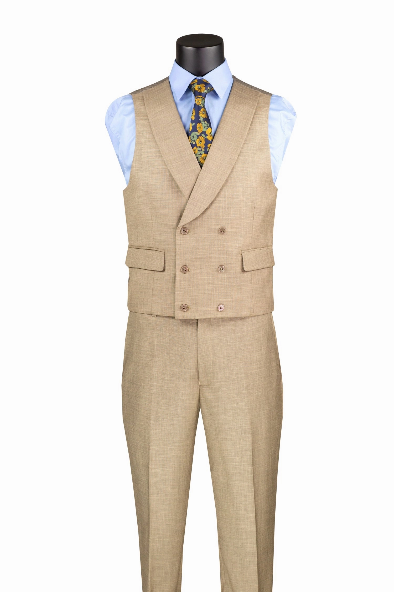 Taupe Modern Fit 3-Piece Suit with Lapel Vest & Adjustable Pants