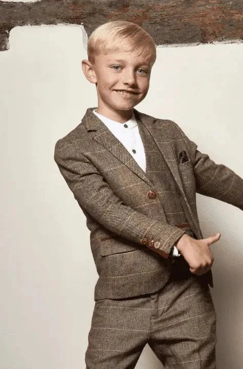 Three-Piece Suit for Children - Tan Tweed