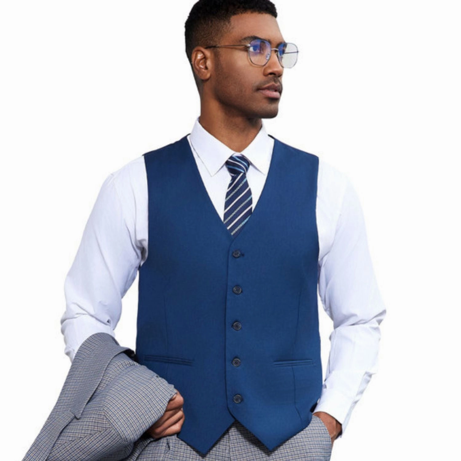 Verdant Eclipse Collection: Stacy Adams Glen Plaid 3 Piece Suit In Grey And Blue