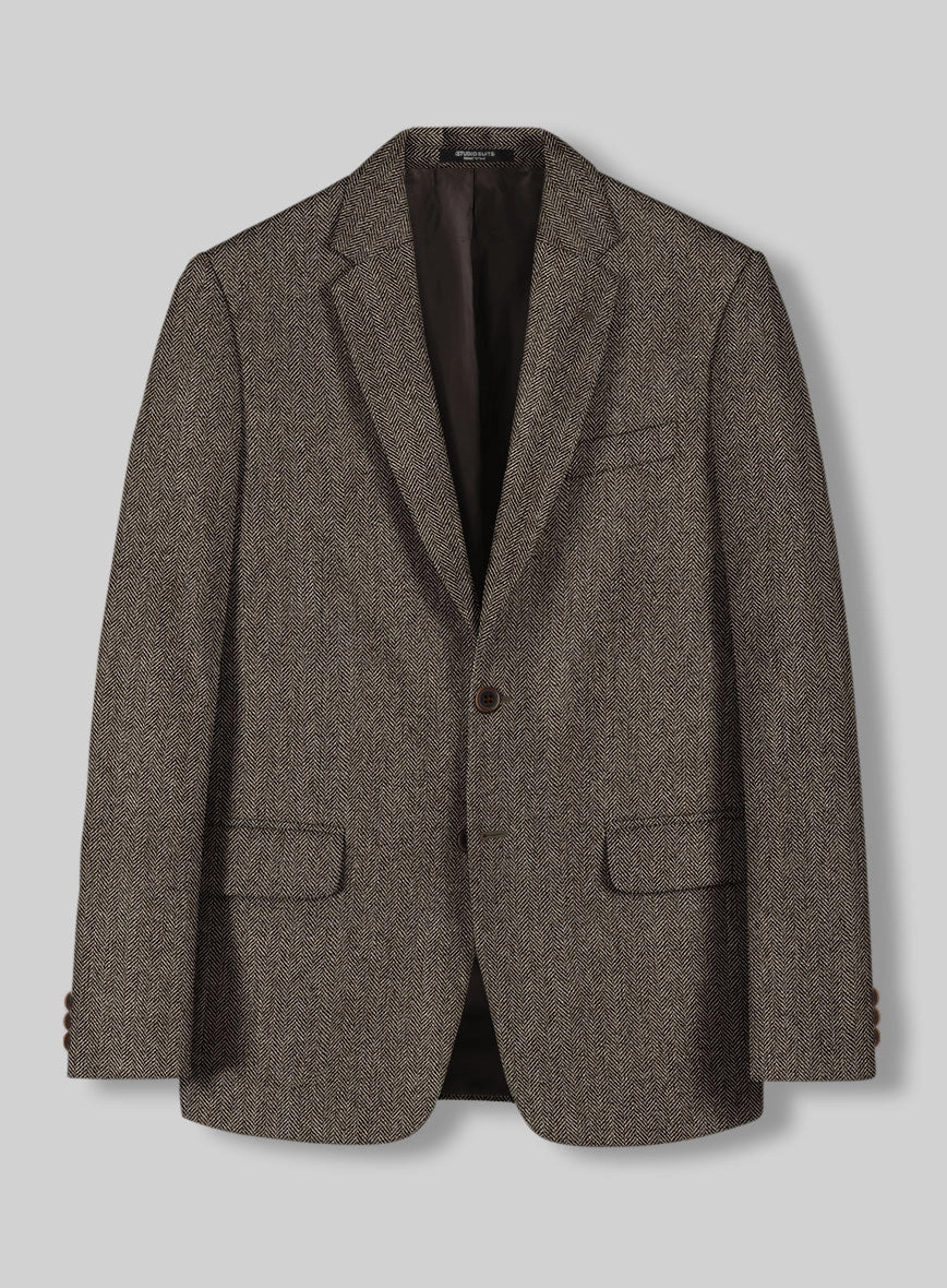 Vintage Dark Brown Herringbone Tweed Suit
