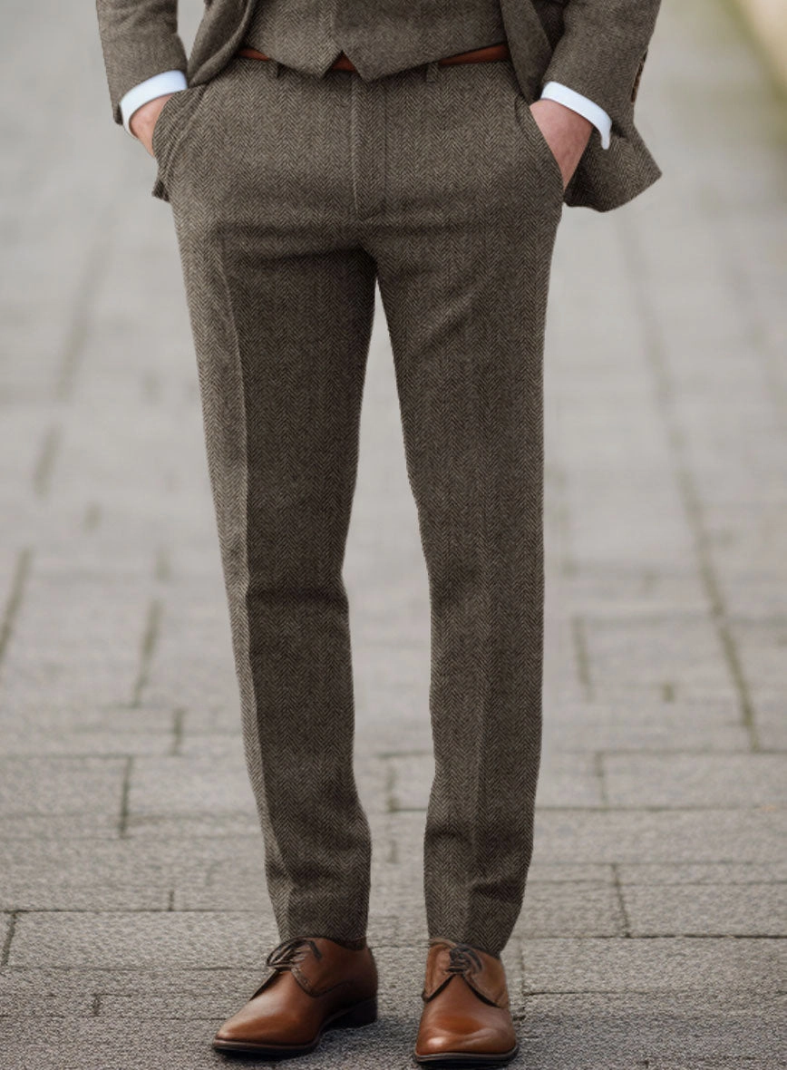 Vintage Dark Brown Herringbone Tweed Suit