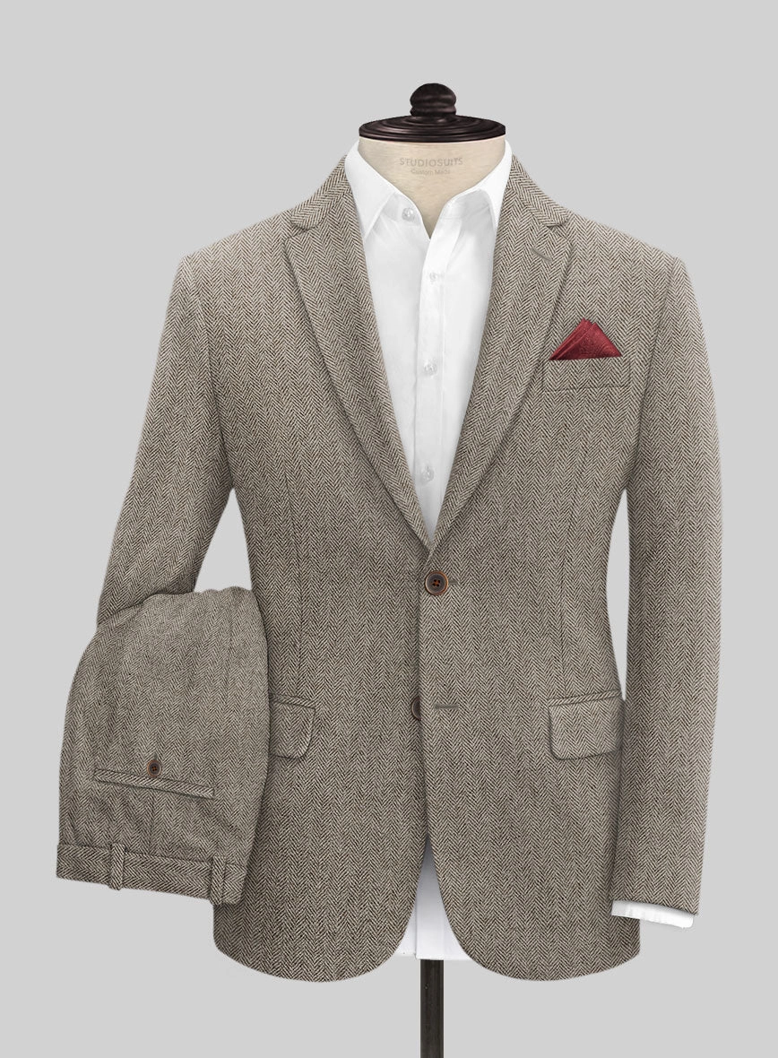 Vintage Herringbone Brown Tweed Suit