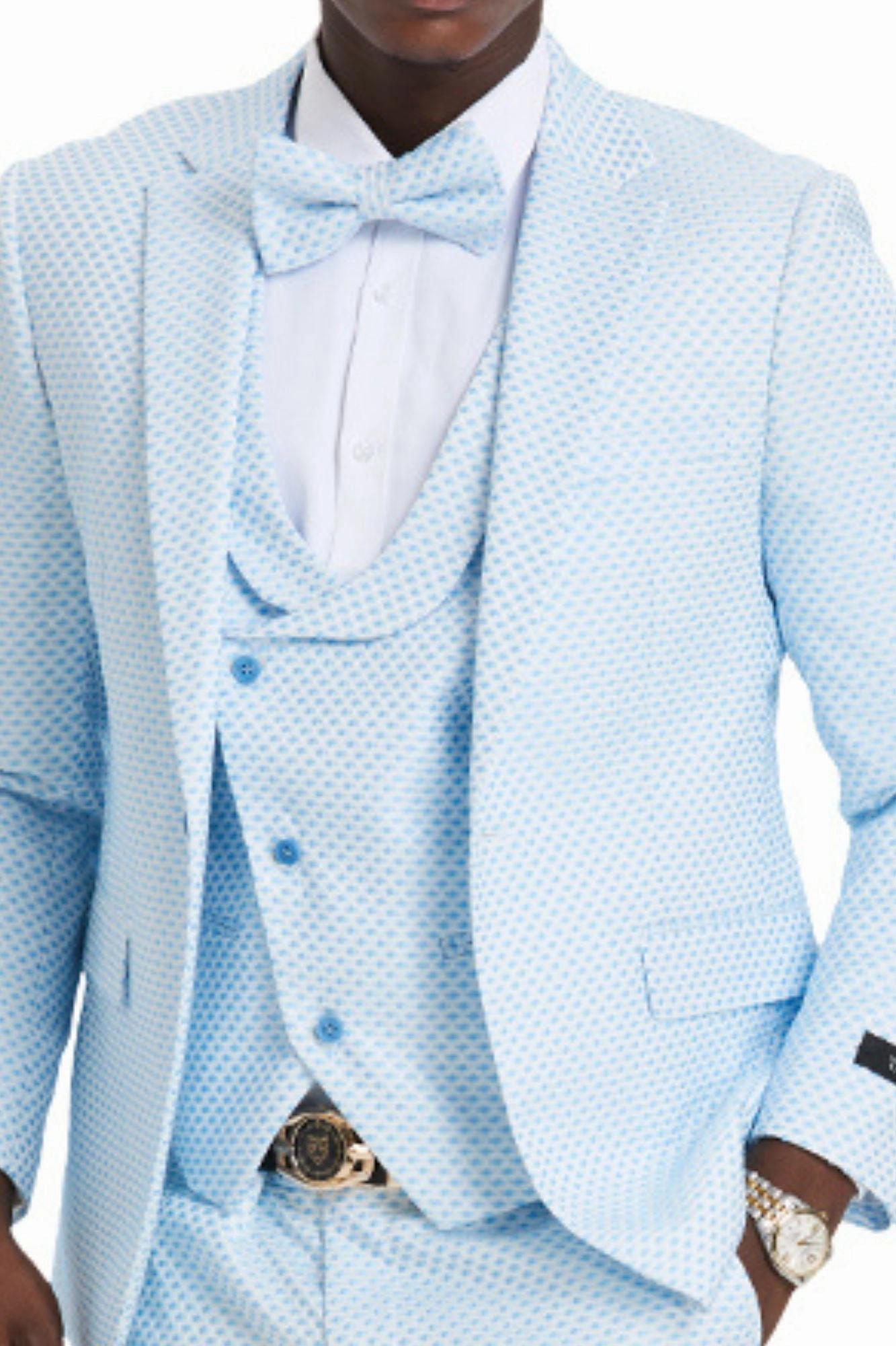 Whimsical Collection: Men's Polka-Dot 3-Piece Suit In Sky Blue - Slim Fit
