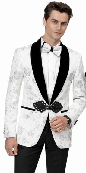 White & Black Floral Print Fashion Blazer J168
