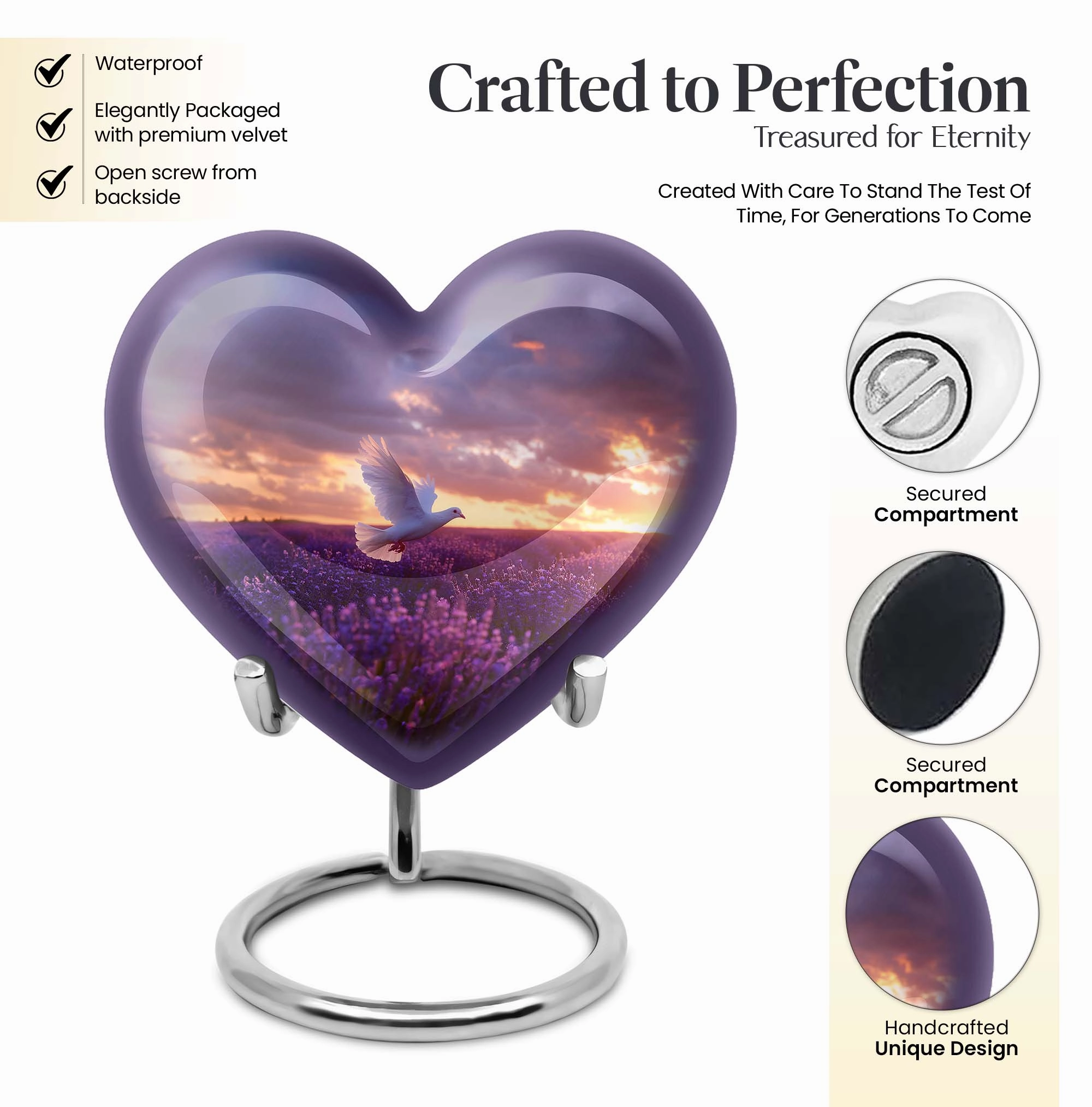 White Dove on Purple Peaceful Departure Cremation Urn