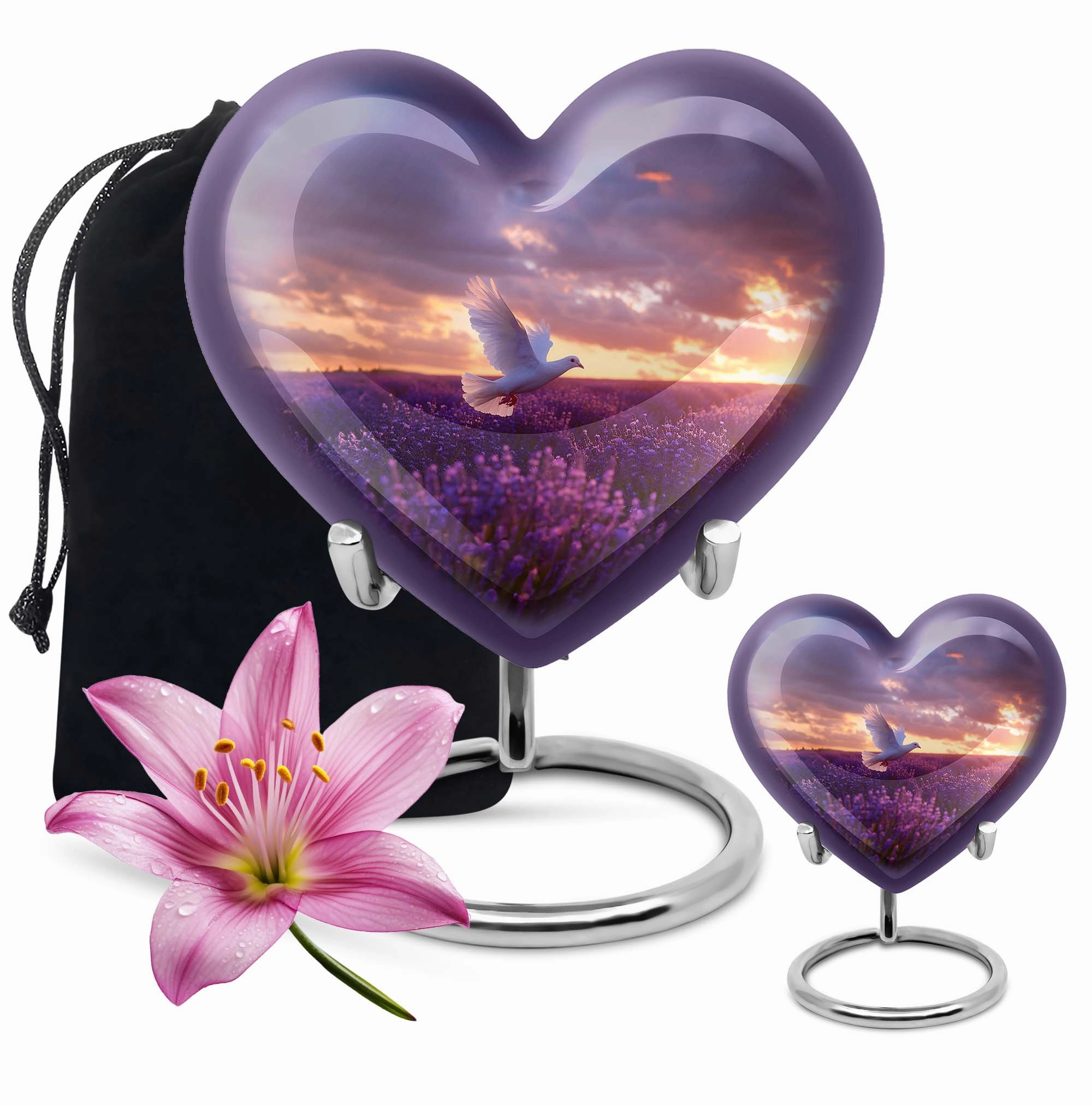 White Dove on Purple Peaceful Departure Cremation Urn