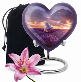 White Dove on Purple Peaceful Departure Cremation Urn