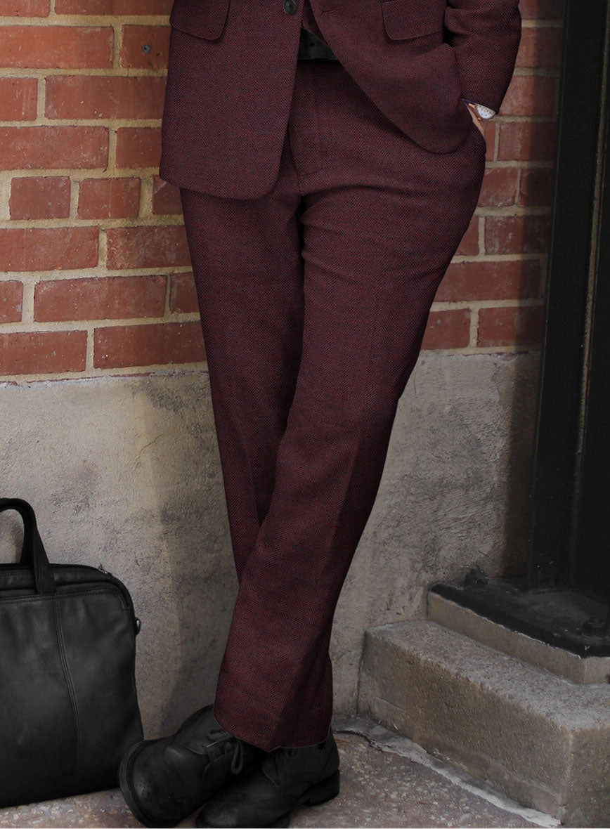 Wine Herringbone Tweed Suit