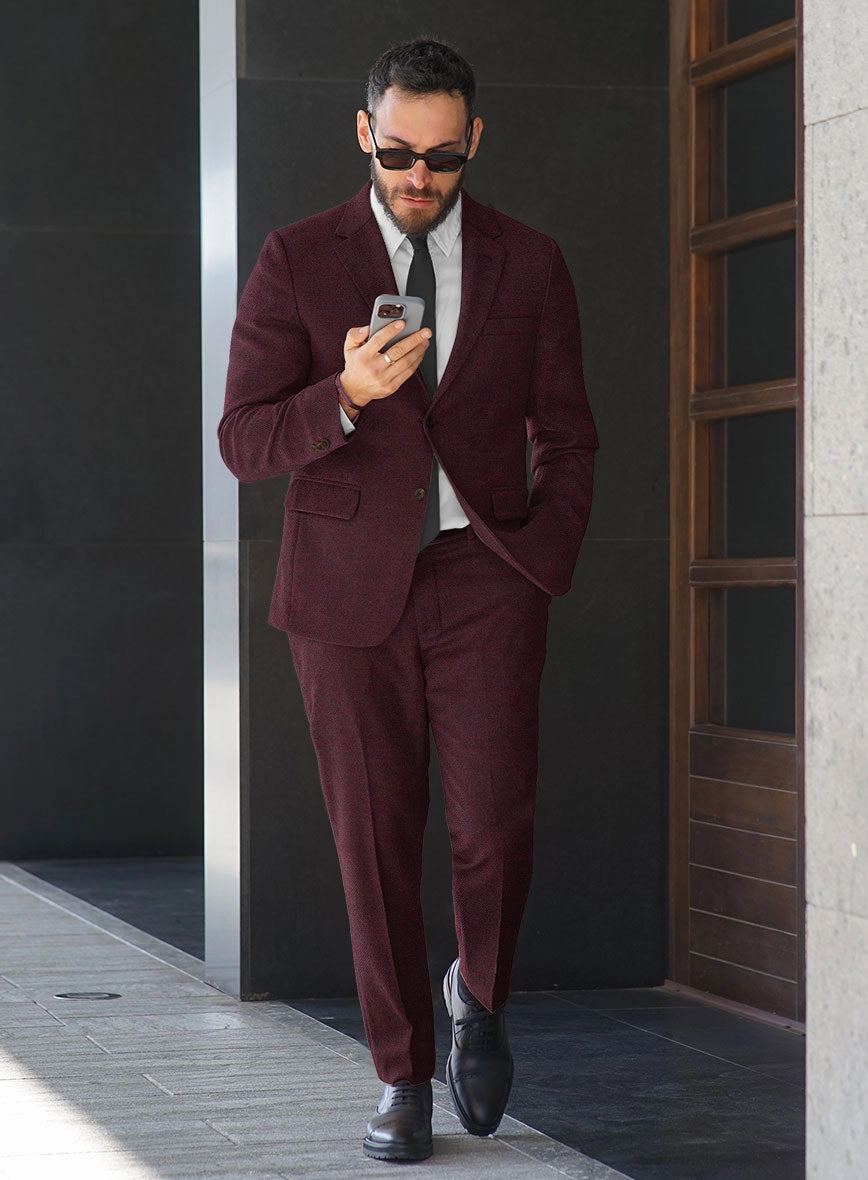 Wine Herringbone Tweed Suit
