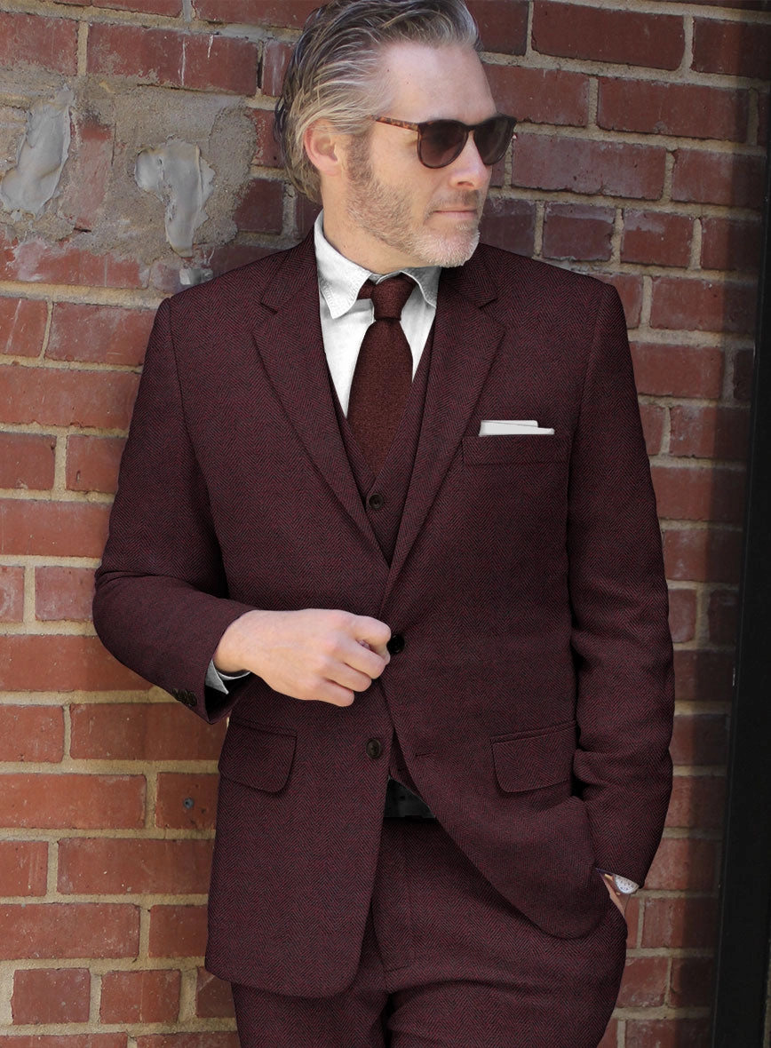 Wine Herringbone Tweed Suit