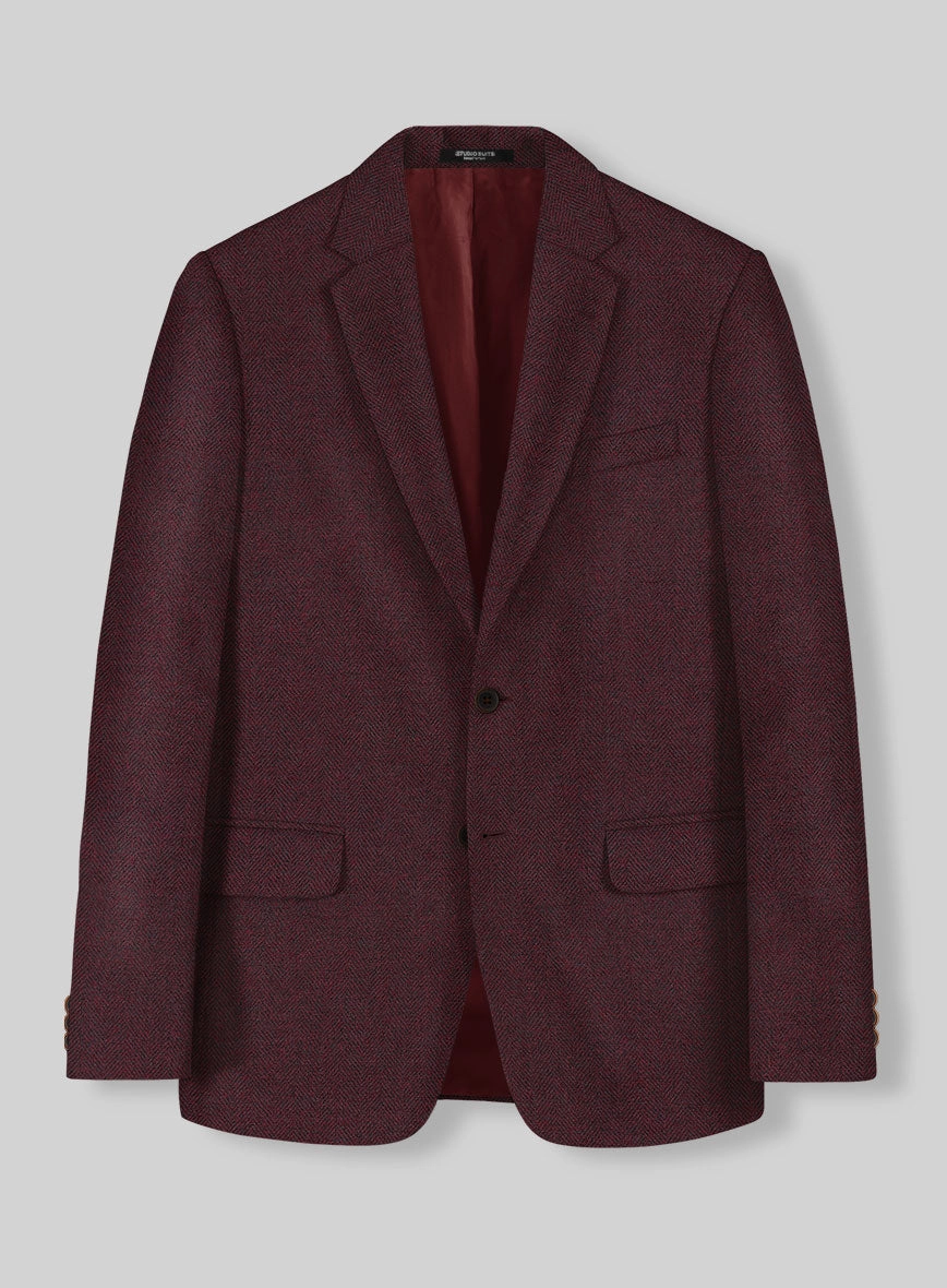 Wine Herringbone Tweed Suit