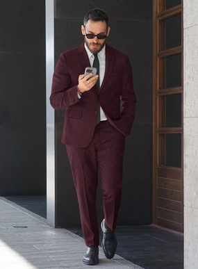 Wine Herringbone Tweed Suit