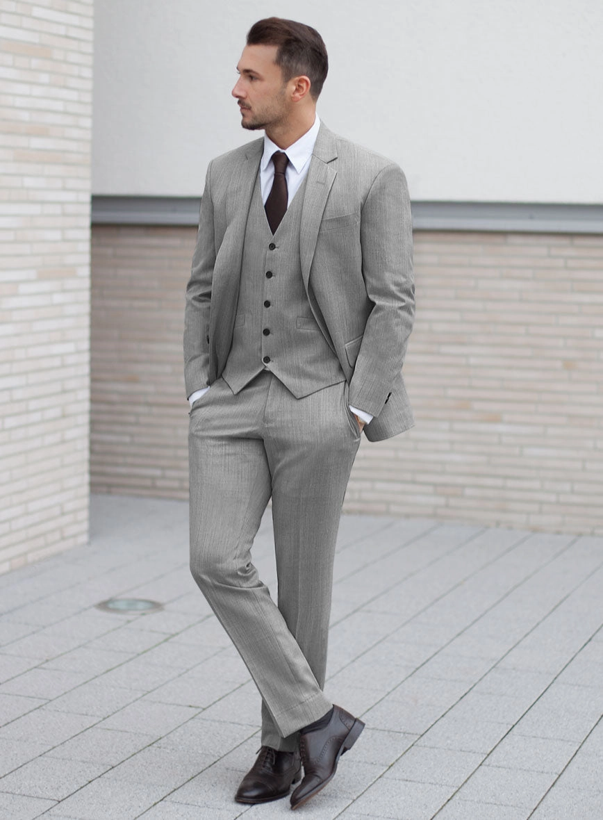 Worsted Light Gray Wool Suit