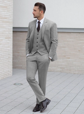 Worsted Light Gray Wool Suit