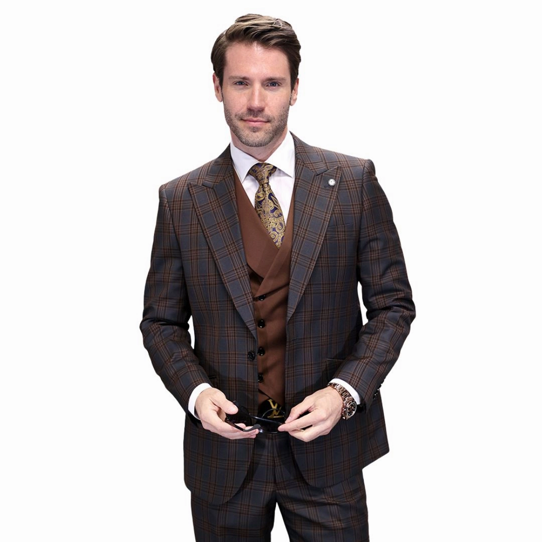 Zephyrus Collection: Charcoal 3-Piece Plaid Modern Fit Suit