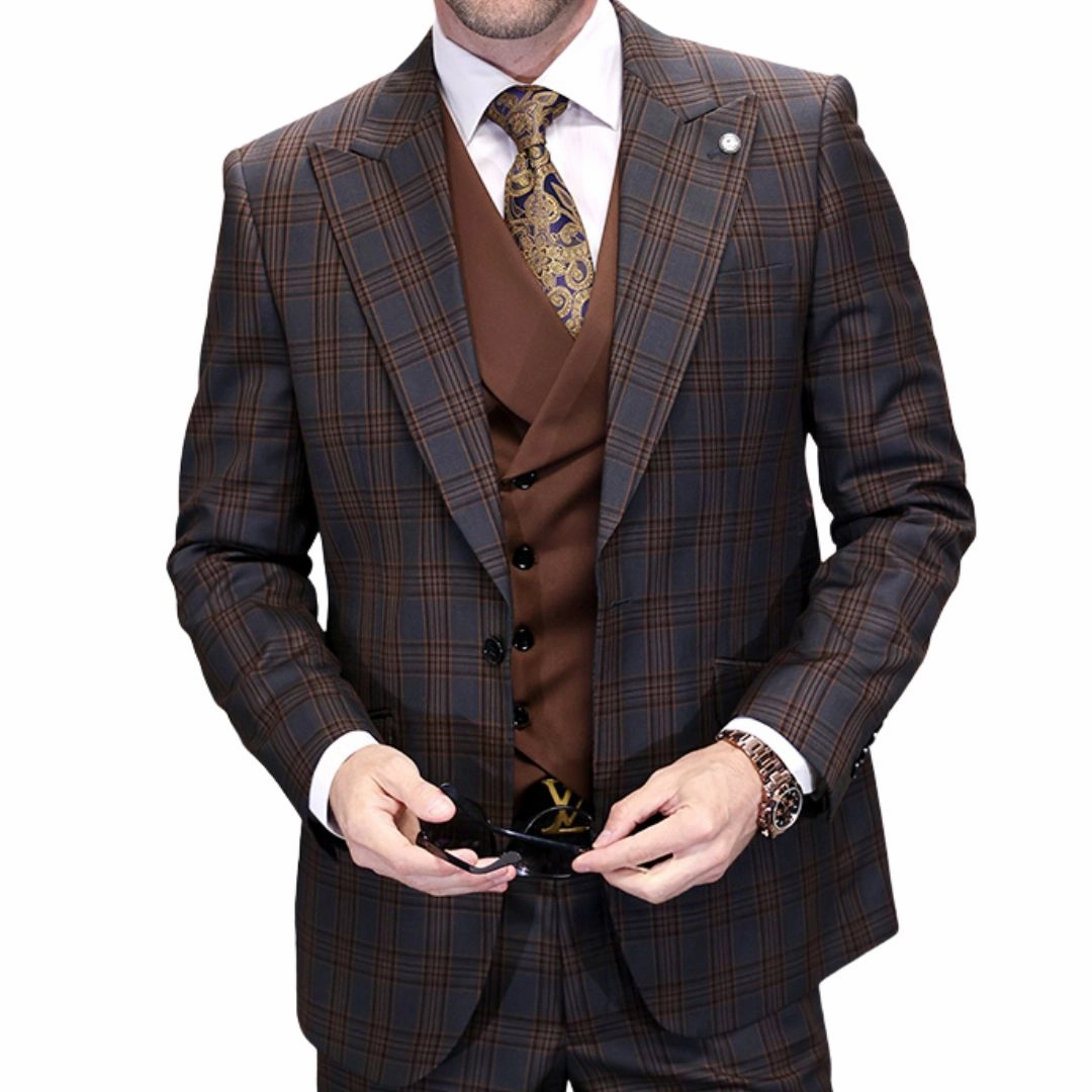 Zephyrus Collection: Charcoal 3-Piece Plaid Modern Fit Suit